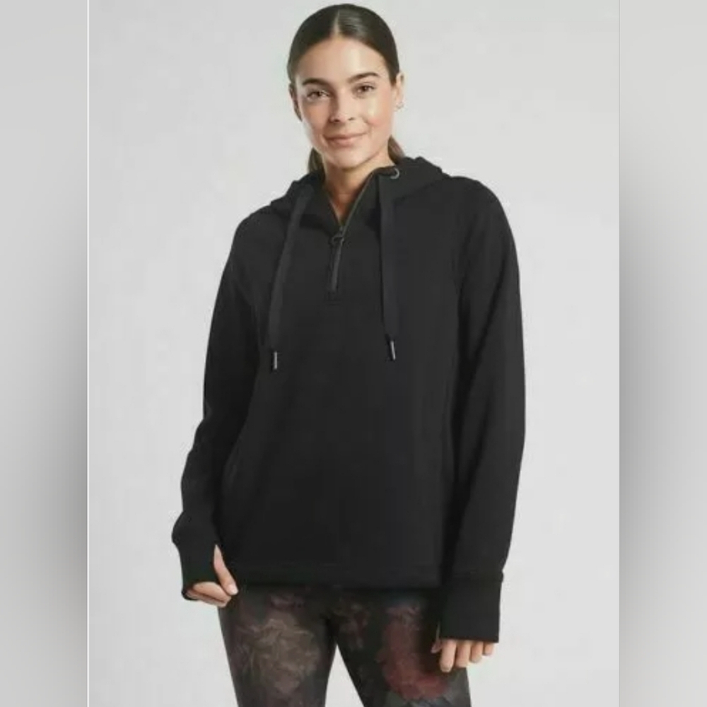 ATHLETA Cozy Karma 1/4 Zip Hoodie Sweatshirt Fleece Lined | Black Size Small